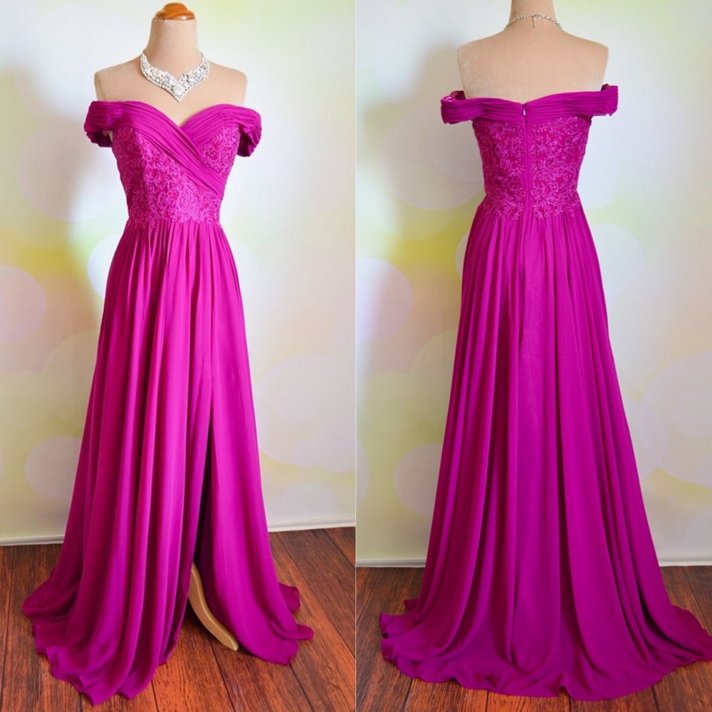 Magenta Evening Formal Long Gown Dress XS 2/4